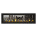  Napoleon Luxuria 62" See Thru Linear Direct Vent Gas Fireplace with Amber Glass Beads and Nickel Stix Kit Face on White Background