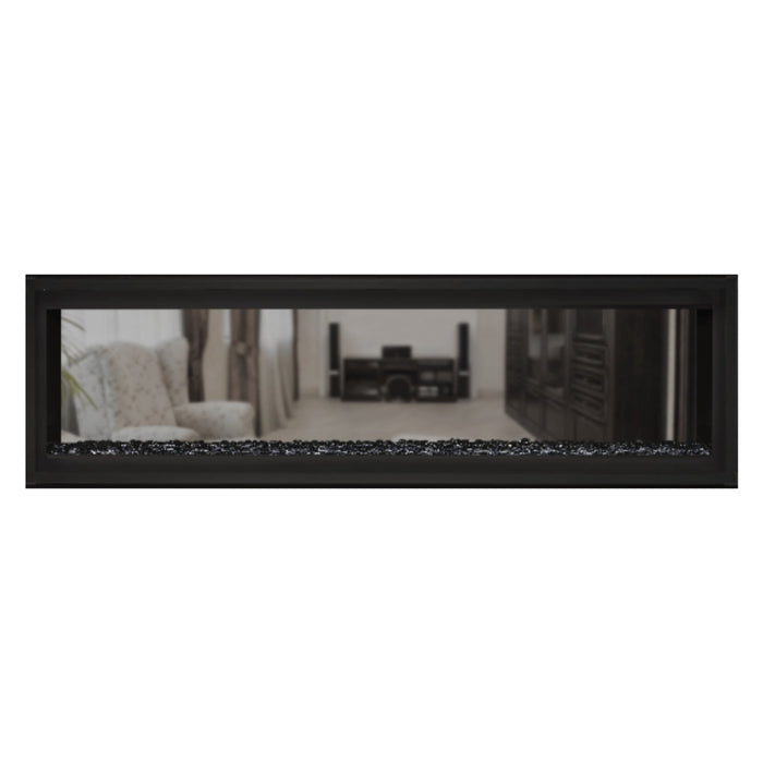 Napoleon Luxuria 62" See Thru Linear Direct Vent Gas Fireplace with Black Glass Beads Face on White Background