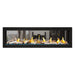 Napoleon Luxuria 62" See Thru Linear Direct Vent Gas Fireplace with Blue Glass Beads and Birch Log Kit Face on White Background