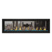 Napoleon Luxuria 62" See Thru Linear Direct Vent Gas Fireplace with Blue Glass Beads and Wrought Iron Globe Kit Face on White Background