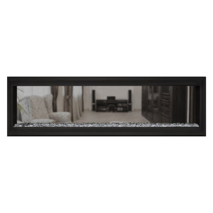 Napoleon Luxuria 62" See Thru Linear Direct Vent Gas Fireplace with Clear Glass Beads Face on White Background