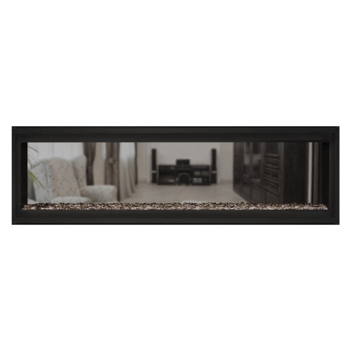  Napoleon Luxuria 62" See Thru Linear Direct Vent Gas Fireplace with Topaz Glass Beads Face on White Background