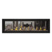  Napoleon Luxuria 62" See Thru Linear Direct Vent Gas Fireplace with Topaz Glass Beads and Wrought Iron Globe Kit Face on White Background