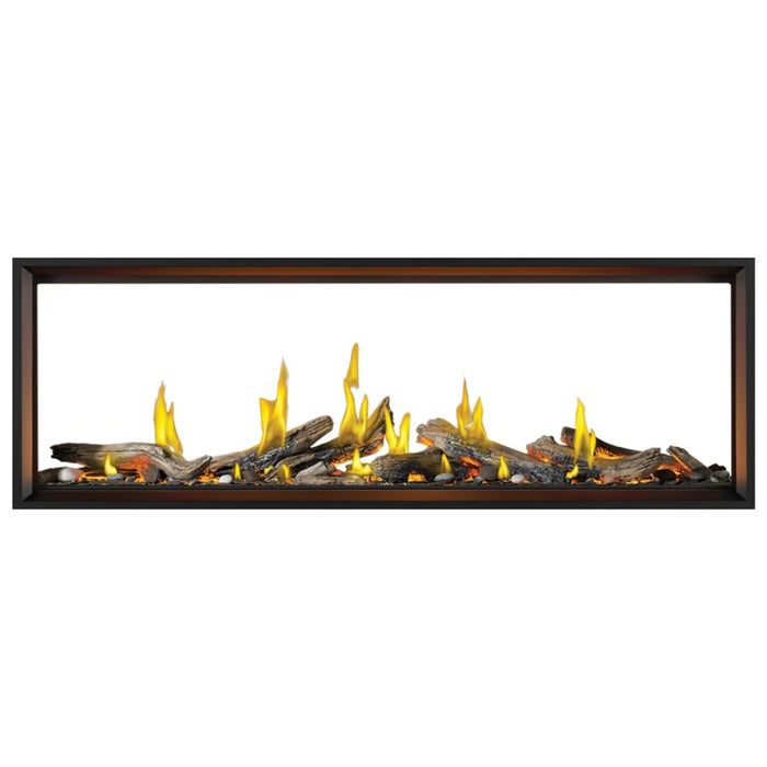 Napoleon Tall Vector 74" See Through  with Luminous Driftwood Logs Direct Vent Linear Gas Fireplace