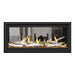 Napoleon Vector 38" See Thru Linear Direct Vent Gas Fireplace with Amber Glass Beads and Birch Log Kit Face on White Background