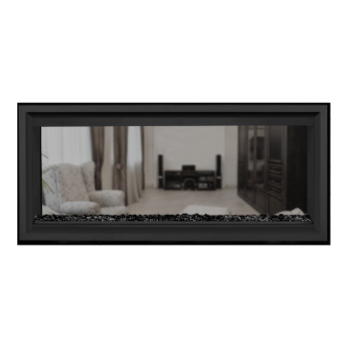 Napoleon Vector 38" See Thru Linear Direct Vent Gas Fireplace with Black Glass Beads Face on White Background