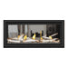 Napoleon Vector 38" See Thru Linear Direct Vent Gas Fireplace with Clear Glass Beads and Birch Log Kit Face on White Background