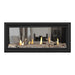 Napoleon Vector 38" See Thru Linear Direct Vent Gas Fireplace with Shore Fire and Contemporary Log Kit Face on White Background