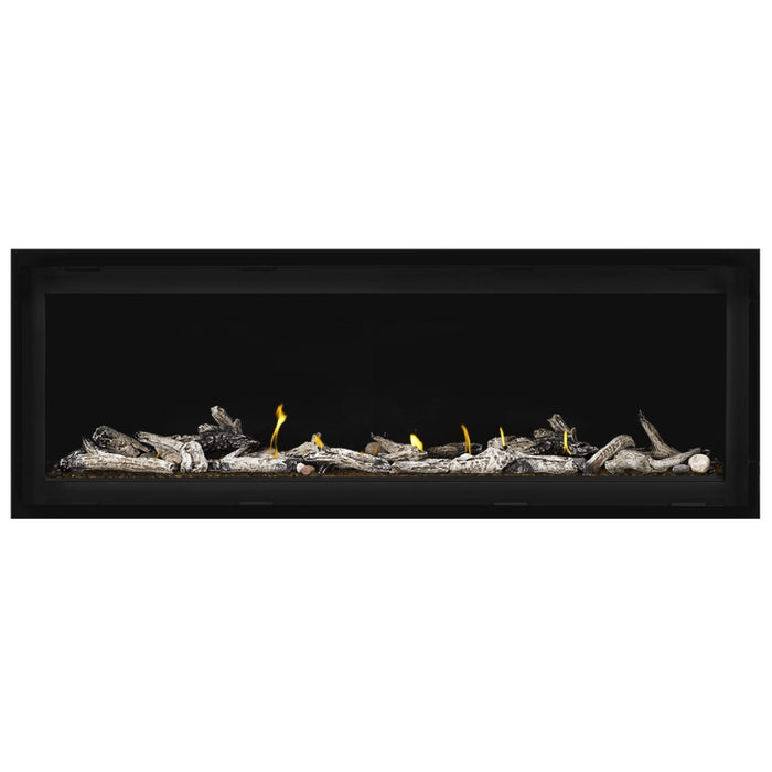 Napoleon Vector 50 Linear Gas Fireplace with Amber Crushed Glass Embers and Beach Fire Log Kit