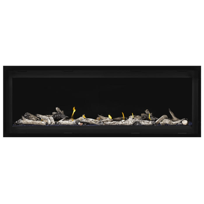 Napoleon Vector 50 Linear Gas Fireplace with Blue Crushed Glass Embers and Beach Fire Log Kit