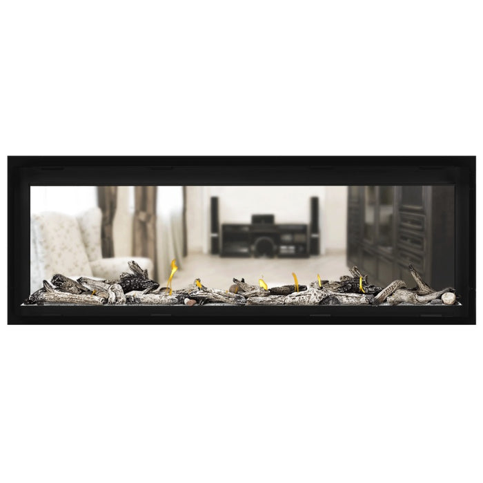 Napoleon Vector 50 See Thru Linear Direct Vent Gas Fireplace with Clear  Crushed Glass Embers and Beach Fire Log Kit