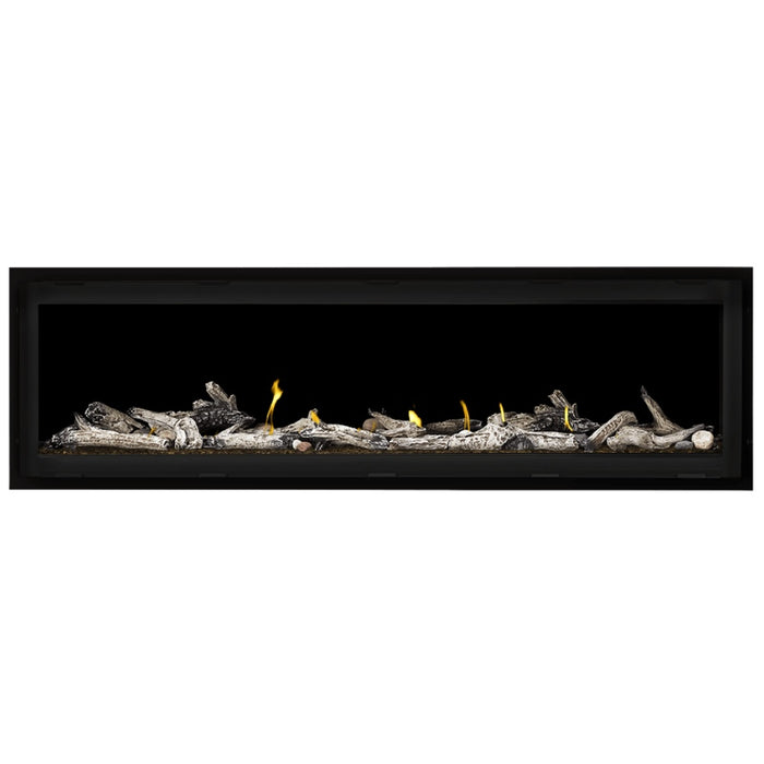 Napoleon Vector 62 Linear Gas Fireplace with Amber Crushed Glass Embers and Beach Fire Log Kit
