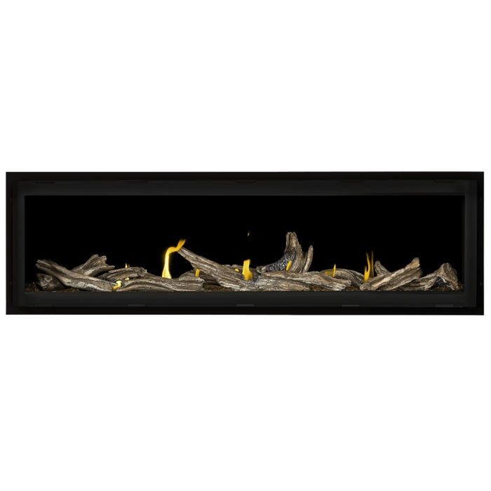 Napoleon Vector 62 Linear Gas Fireplace with Amber Crushed Glass Embers and High Definition Driftwood Logs