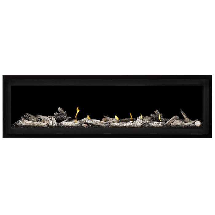 Napoleon Vector 62 Linear Gas Fireplace with Black Crushed Glass Embers and Beach Fire Log Kit
