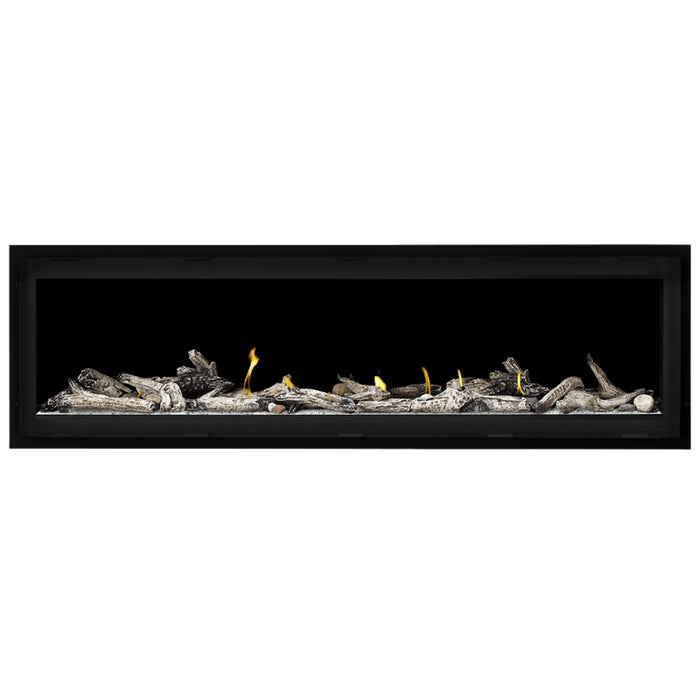 Napoleon Vector 62 Linear Gas Fireplace with Clear Crushed Glass Embers and Beach Fire Log Kit