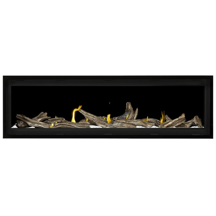 Napoleon Vector 62 Linear Gas Fireplace with Clear Crushed Glass Embers and High Definition Driftwood Logs