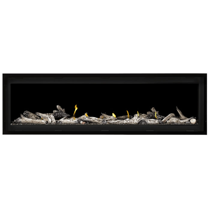 Napoleon Vector 62 Linear Gas Fireplace with Topaz Crushed Glass Embers and Beach Fire Log Kit