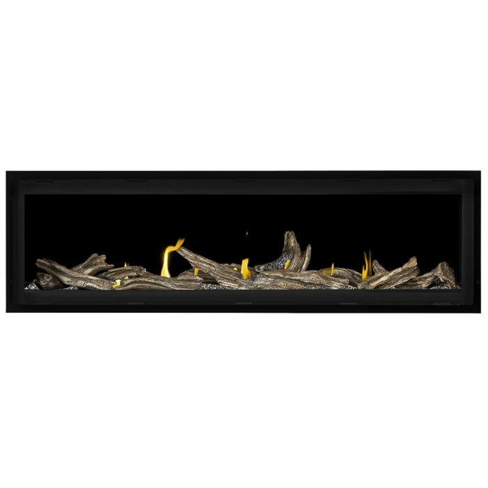 Napoleon Vector 62 Linear Gas Fireplace with Topaz Crushed Glass Embers and High Definition Driftwood Logs