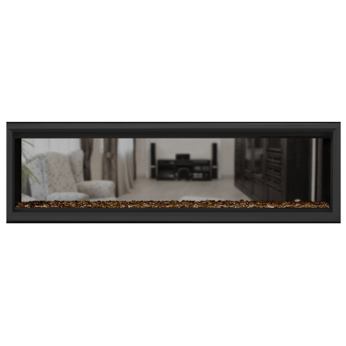 Napoleon Vector 62" See Thru Linear Direct Vent Gas Fireplace with Amber Glass Beads Face on White Background