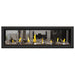 Napoleon Vector 62" See Thru Linear Direct Vent Gas Fireplace with Amber Glass Beads and Beach Fire Kit Face on White Background