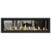 Napoleon Vector 62" See Thru Linear Direct Vent Gas Fireplace with Amber Glass Beads and Mineral Rock Kit Face on White Background