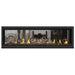 Napoleon Vector 62" See Thru Linear Direct Vent Gas Fireplace with Amber Glass Beads and Wrought Iron Globe Kit Face on White Background