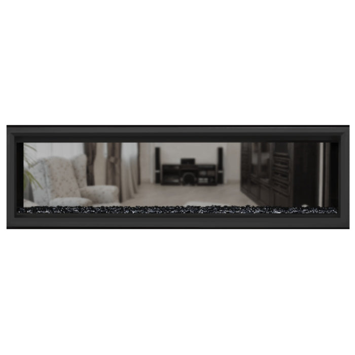 Napoleon Vector 62" See Thru Linear Direct Vent Gas Fireplace with Black Glass Beads Face on White Background