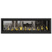 Napoleon Vector 62" See Thru Linear Direct Vent Gas Fireplace with Black Glass Beads and Nickel Stix Kit Face on White Background