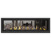 Napoleon Vector 62" See Thru Linear Direct Vent Gas Fireplace with Black Glass Beads and Wrought Iron Globe Kit Face on White Background