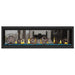 Napoleon Vector 62" See Thru Linear Direct Vent Gas Fireplace with Blue Glass Beads and Wrought Iron Globe Kit Face on White Background