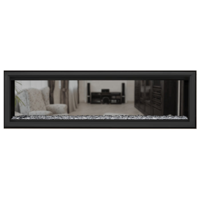 Napoleon Vector 62" See Thru Linear Direct Vent Gas Fireplace with Clear Glass Beads Face on White Background