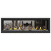 Napoleon Vector 62" See Thru Linear Direct Vent Gas Fireplace with Clear Glass Beads and Wrought Iron Globe Kit Face on White Background