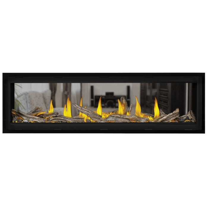 Napoleon Vector 62 See Thru Linear Direct Vent Gas Fireplace with High Definition Driftwood Logs and Woodland Media Kit 