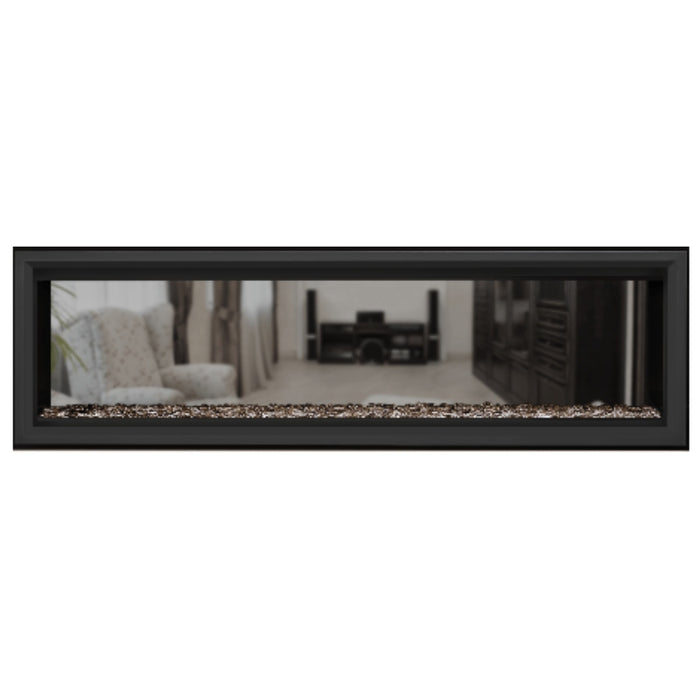 Napoleon Vector 62" See Thru Linear Direct Vent Gas Fireplace with Topaz Glass Beads Face on White Background