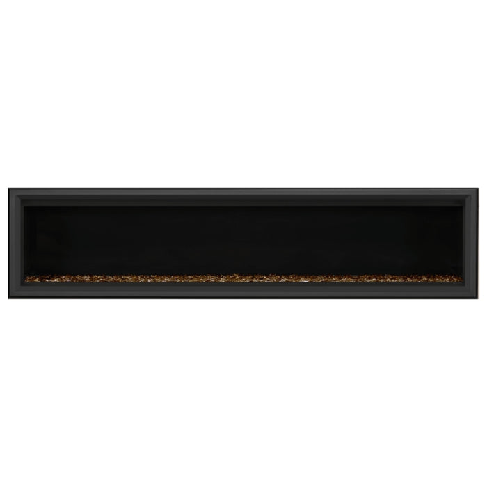 Napoleon Vector 74" Linear Direct Vent Gas Fireplace with Amber Glass Beads Face on White Background