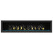 Napoleon Vector 74" Linear Direct Vent Gas Fireplace with Blue Glass Beads and Nickel Stix Kit Face on White Background