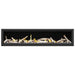 Napoleon Vector 74" Linear Direct Vent Gas Fireplace with Clear Glass Beads and Birch Log Kit Face on White Background