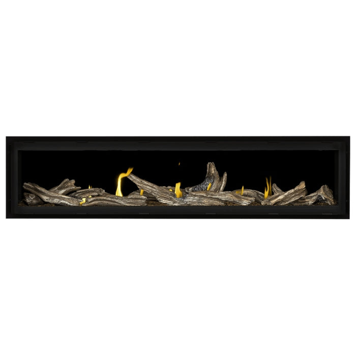 Napoleon Vector 74 Linear Gas Fireplace with Amber Crushed Glass Embers and High Definition Driftwood Logs