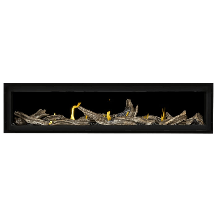 Napoleon Vector 74 Linear Gas Fireplace with Black Crushed Glass Embers and High Definition Driftwood Logs