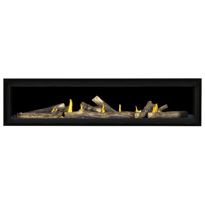 Napoleon Vector 74 Linear Gas Fireplace with Blue Crushed Glass Embers and Oak High Definition Logs