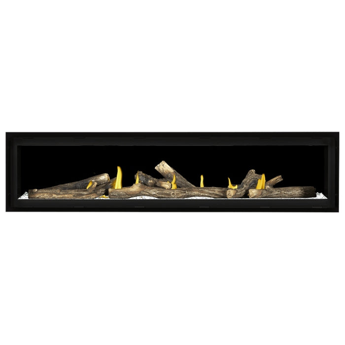 Napoleon Vector 74 Linear Gas Fireplace with Clear Crushed Glass Embers and Oak High Definition Logs