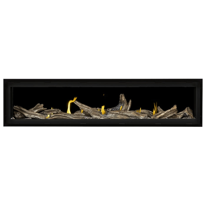 Napoleon Vector 74 Linear Gas Fireplace with Topaz Crushed Glass Embers and High Definition Driftwood Logs