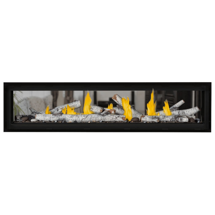 Napoleon Vector 74 See Thru Linear Direct Vent Gas Fireplace with High Definition Birch Logs and Woodland Media Kit