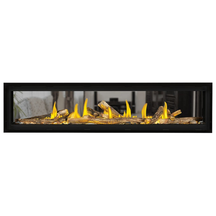 Napoleon Vector 74 See Thru Linear Direct Vent Gas Fireplace with Oak High Definition Logs and Woodland Media Kit