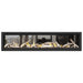 Napoleon Vector 74" See Thru Linear Direct Vent Gas Fireplace with Topaz Glass Beads and Birch Log Kit Face on White Background