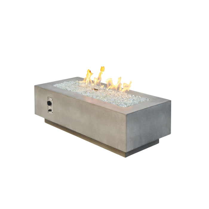 Natural Grey 54 Cove Linear Gas Fire Pit Table with Clear Tempered Fire Glass Gems plus Fire Burner On