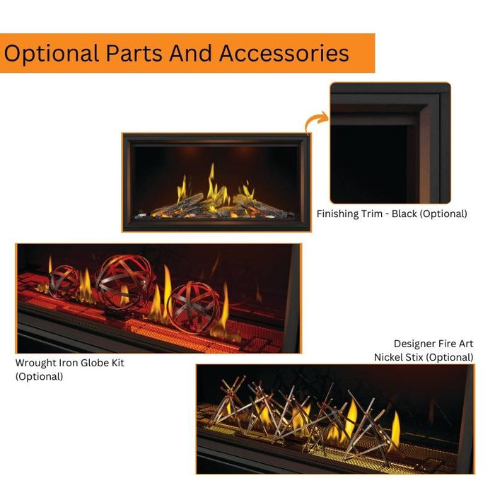 Optional Parts And Accessories For your Tall Vector Finishing Trim - Black, Wrought Iron Globe Kit and Designer Fire Art - Nickel Stix  V1