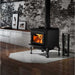 Osburn 2000 Wood Stove with Blower black door overlay and black cast iron traditional leg with ash drawer