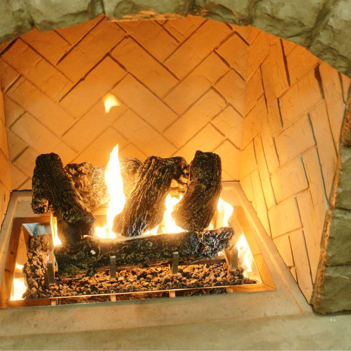 Outdoor Ceramic Fiber Log Set with Grate in Used plus Fire Burner On 