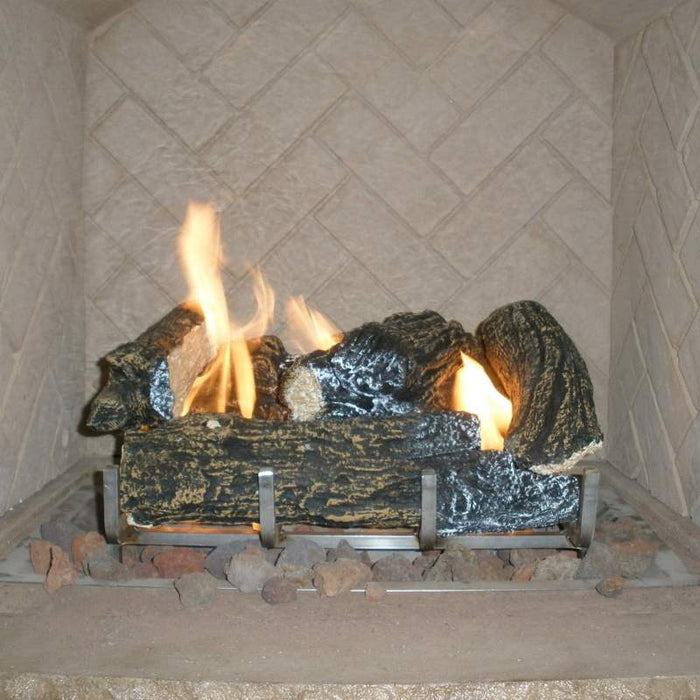 Outdoor Ceramic Fiber Log Set with Grate plus Fire Burner On